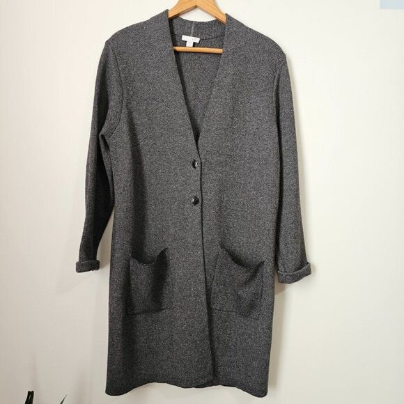 EUC LIKE NEW J JILL COTTON BLEND GREY LONGLINE V NECK LONG CARDIGAN JACKET SZ M - Picture 1 of 16